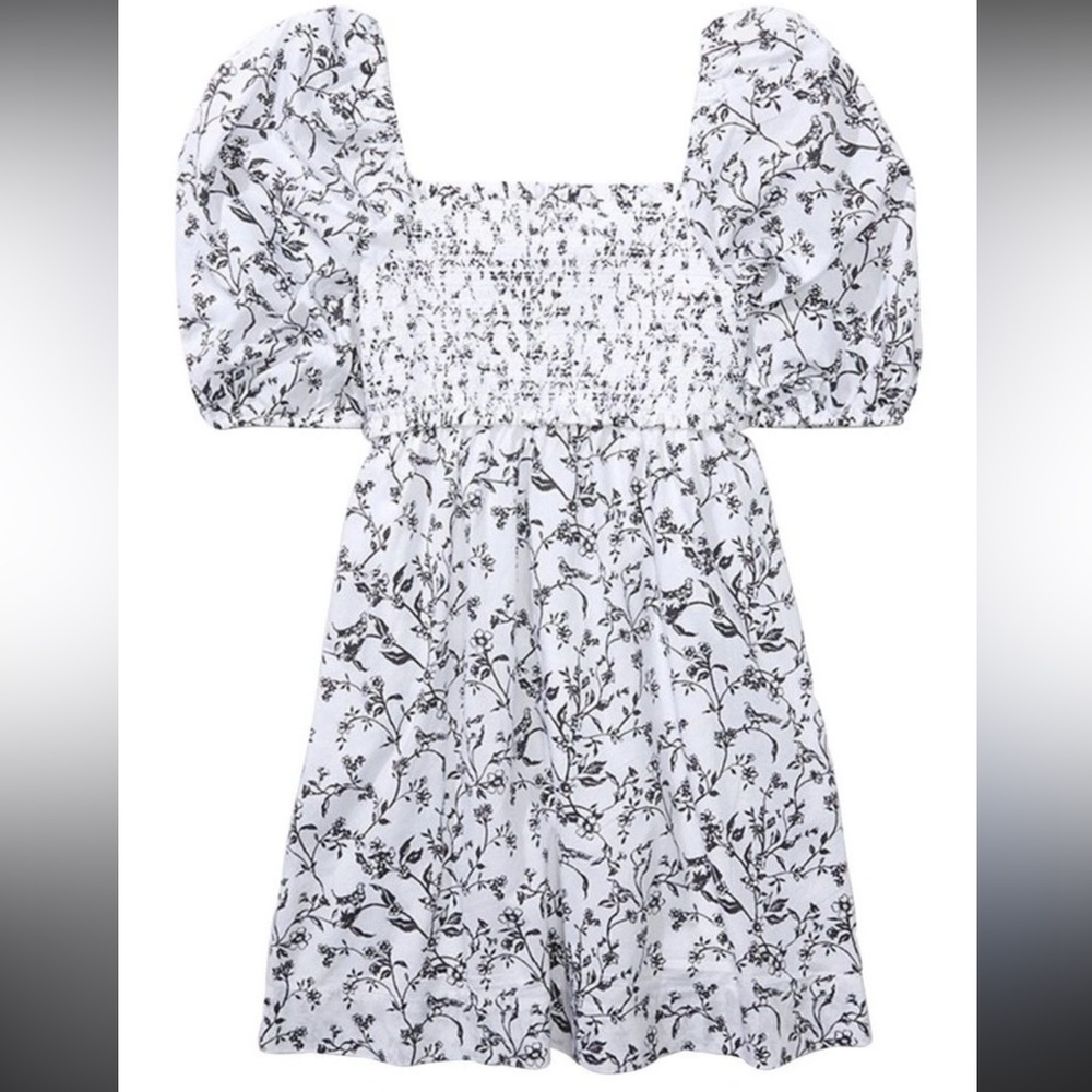 American Eagle Bird Floral Babydoll Puffed sleeve Mini Smocked Dress Women